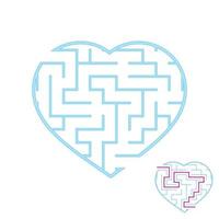 Labyrinth with blue strokes. Lovely heart. A game for children. Simple flat vector illustration isolated on white background. With the answer.