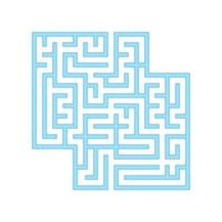 A blue square labyrinth. A game for children. Simple flat vector illustration isolated on white background. With a place for your images.