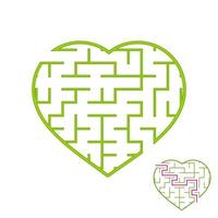 Labyrinth with a green stroke. Lovely heart. A game for children. Simple flat vector illustration isolated on white background. With the answer.