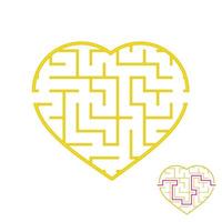 Labyrinth with a yellow stroke. Lovely heart. A game for children. Simple flat vector illustration isolated on white background. With the answer.