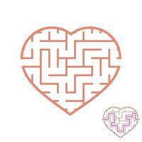 Labyrinth with a red stroke. Lovely heart. A game for children. Simple flat vector illustration isolated on white background. With the answer.