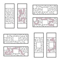 A set of rectangular mazes for children. A puzzle game. Simple flat vector illustration isolated on white background. With the correct answer.