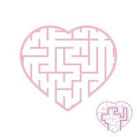 Labyrinth with pink stroke. Lovely heart. A game for children. Simple flat vector illustration isolated on white background. With the answer.