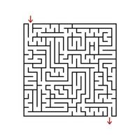 Black square maze with entrance and exit. A game for children and adults. Simple flat vector illustration isolated on white background.