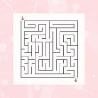 A square labyrinth. An interesting and useful game for children and adults. Simple flat vector illustration on a colorful abstract background.