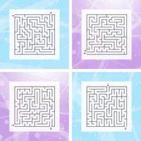 A set of square labyrinths. An interesting and useful game for children and adults. Simple flat vector illustration on a colorful abstract background.