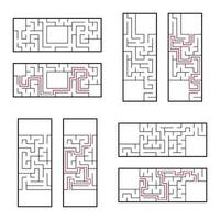 A set of rectangular mazes for children. A puzzle game. Simple flat vector illustration isolated on white background. With the correct answer.