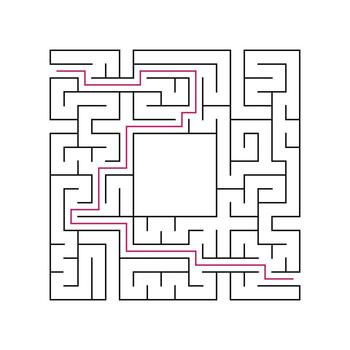 Abstract complex labyrinth. Black stroke on a white background. An interesting puzzle game for children. Vector illustration. With the right way.