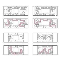 A set of rectangular mazes for children. A puzzle game. Simple flat vector illustration isolated on white background. With the correct answer.