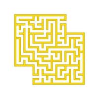 Yellow square labyrinth. A game for children. Simple flat vector illustration isolated on white background. With a place for your images.