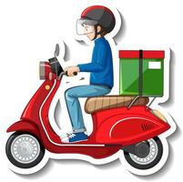 A sticker template with delivery man on motor scooter vector