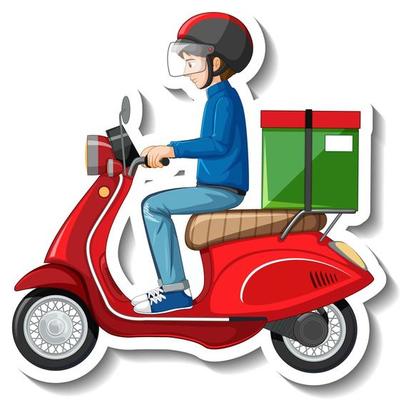 A sticker template with delivery man on motor scooter