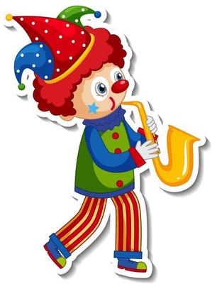 Sticker template with happy clown cartoon character