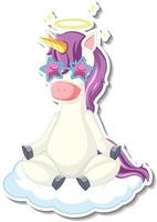 Cute unicorn stickers with a unicorn sitting on the cloud vector