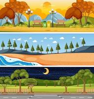 Conjunto de escenas horizontales de diferente naturaleza. vector
