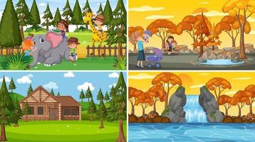 Set of different nature scenes cartoon style vector