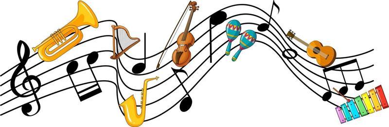 Musical melody symbols with many doodle kids cartoon character