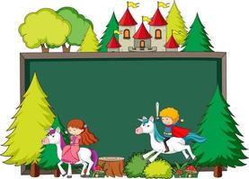 Empty chalkboard banner with fairy tale cartoon character and elements isolated vector