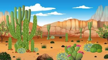 paisaje de bosque desértico en la escena diurna con muchos cactus vector