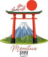 banner del día de la montaña con el monte fuji y la puerta torii vector