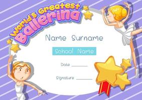 Certificate template for World's Greatest Ballerina vector