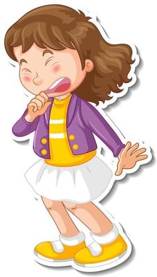 Sticker design with a girl sneezing cartoon character