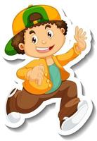 Sticker template with a boy cartoon character isolated vector