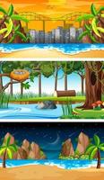 Conjunto de diferentes tipos de escenas horizontales de bosque. vector