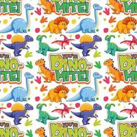 Seamless pattern with cute dinosaurs and font on white background vector