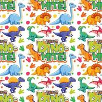 Seamless pattern with cute dinosaurs and font on white background vector