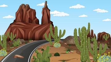 Desert forest landscape at daytime scene with long road vector