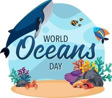 World Ocean Day banner with many different sea animals vector