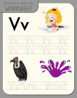 Alphabet tracing worksheet with letter V and v vector