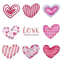 Set of big isolated watercolor valentine concept element lovely romantic red-pink hearts for decoration, Vector illustration.