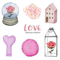 Set of big isolated watercolor valentine concept element lovely romantic red-pink hearts for decoration, Vector illustration.