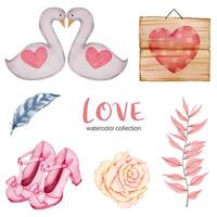 conjunto de gran aislado elemento de concepto de San Valentín acuarela corazones rojos y rosados románticos encantadores para la decoración, ilustración vectorial. vector