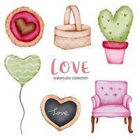 Set of big isolated watercolor valentine concept element lovely romantic red-pink hearts for decoration, Vector illustration.