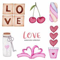 Set of big isolated watercolor valentine concept element lovely romantic red-pink hearts for decoration, Vector illustration.