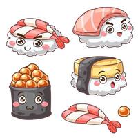 Set of Sushi cartoon collection vector