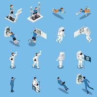 Astronauts Isometric Icons Collection Vector Illustration