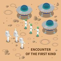 Aliens Encounter Isometric Composition Vector Illustration