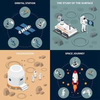 Space Journey Isometric Flowchart Vector Illustration