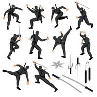 Isometric Ninja Icons Collection Vector Illustration