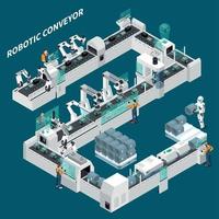 Automated Conveyor Isometric Background Vector Illustration