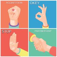 Hands Gestures 2x2 Design Concept Vector Illustration