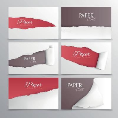 Torn Paper Cards Realistic Set Vector Illustration