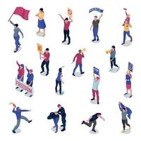 Protesting People Isometric Set Vector Illustration