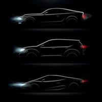 Realistic Car Profile Dark Icon Set Vector Illustration