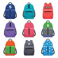 Realistic School Backpacks Set Vector Illustration