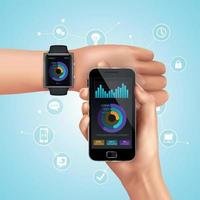 Realistic Smart Watch And Mobile Technology Composition Vector Illustration